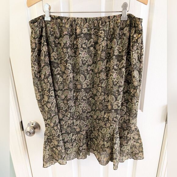 Y2K Fairy Grunge Dark Floral Dress Barn Skirt Green Gold Large - Picture 2 of 11